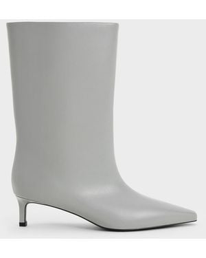 Charles & Keith Elongated Tapered-Toe Kitten-Heel Calf Boots - Grey