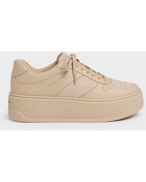 Charles & Keith Faux Suede Platform Sneakers - Natural