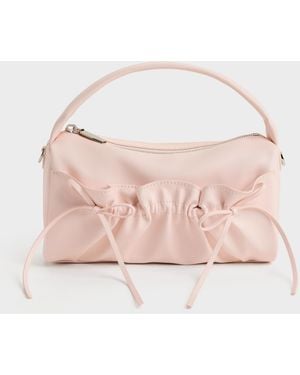 Charles & Keith Reese Ruched Bow Top Handle Bag - Pink