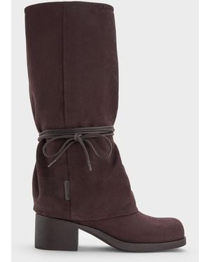 Charles & Keith Faux Suede Tie-Around Knee-High Boots - Brown
