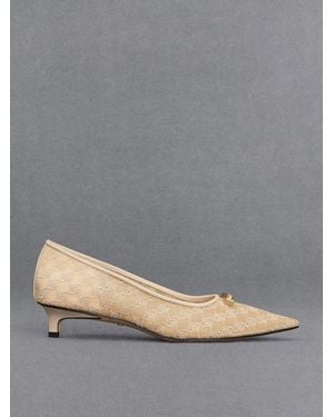 Charles & Keith Christie Mesh Kitten-heel Pumps - Gray