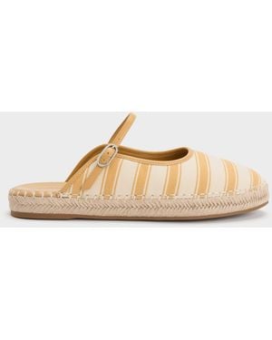 Charles & Keith Striped Mary Jane Espadrille Mules - Natural