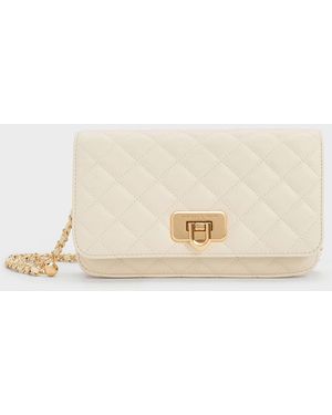Charles & Keith Cressida Quilted Push-lock Clutch - Natural