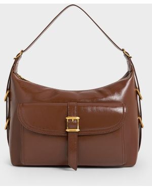 Charles & Keith Bryna Belted Hobo Bag - Brown