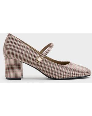 Charles & Keith Marie Chequered Pearl Mary Jane Court Shoes - Multicolour