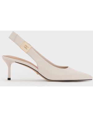 Charles & Keith Cody Leather Pointed-Toe Kitten-Heel Slingback Court Shoes - White