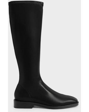 Charles & Keith Sasky Knee High Flat Boots - Black