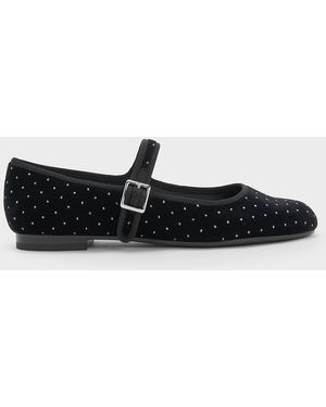 Charles & Keith Carmel Velvet Dotted Buckled Mary Jane Flats - White