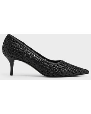 Charles & Keith Woven Pointed Stiletto Court Shoes - Black