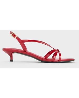 Charles & Keith Patent Kitten-Heel Strappy Sandals - Red