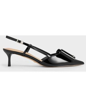 Charles & Keith Lu Patent Leather Bow Slingback Court Shoes - Multicolour