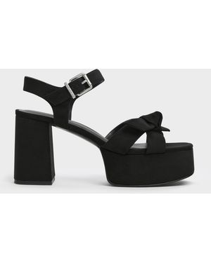 Charles & Keith Anika Faux Suede Knot-Bow Platform Sandals - Black
