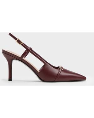 Charles & Keith Metallic-Bar Pointed Slingback Pumps - Pink