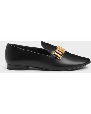 Charles & Keith Metallic-Accent Loafers - Black