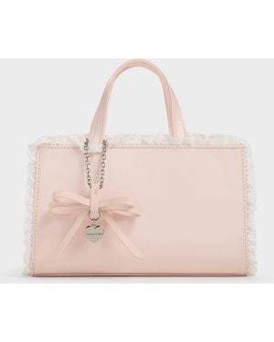 Charles & Keith Raina Lace-Trim Tote Bag - Pink