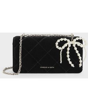 Charles & Keith Paffuto Velvet Quilted Wallet On Chain - Black