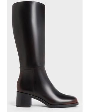 Charles & Keith Louise Block-heel Knee-high Boots - Black