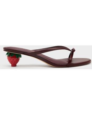 Charles & Keith Sonali Bow Strawberry-Heel Mules - Red