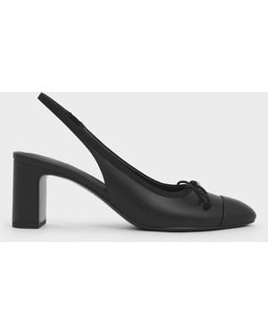 Charles & Keith Bow Cap-Toe Slingback Court Shoes - Black