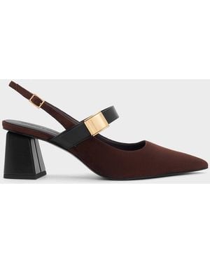 Charles & Keith Yvette Faux Suede Mary Jane Slingback Court Shoes - Brown