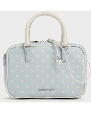Charles & Keith Sianna Polka-Dot Bowling Bag - Blue