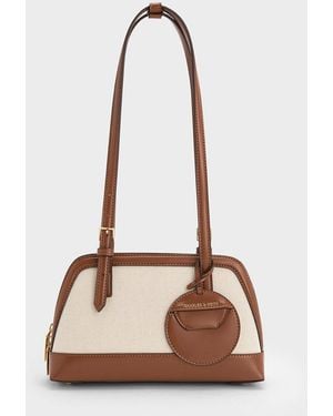 Charles & Keith Enola Canvas Two-Tone Elongated-Handle Bag - White