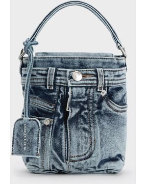 Charles & Keith Arita Denim Jeans Bucket Bag - Blue