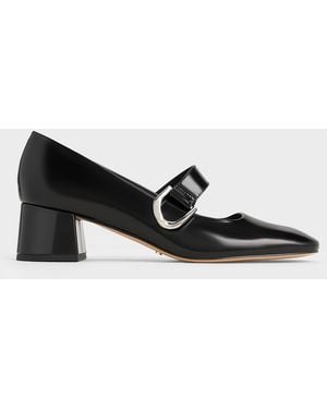 Charles & Keith Gabine Leather Mary Jane Court Shoes - Black