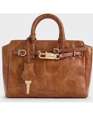 Charles & Keith Mini Delfina Belted Tote Bag - Brown