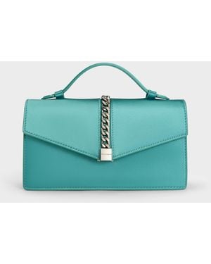 Charles & Keith Taisia Chain Envelope Bag - Blue