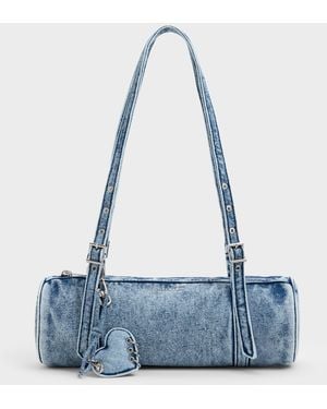 Charles & Keith Rey Denim Elongated Shoulder Bag - Blue