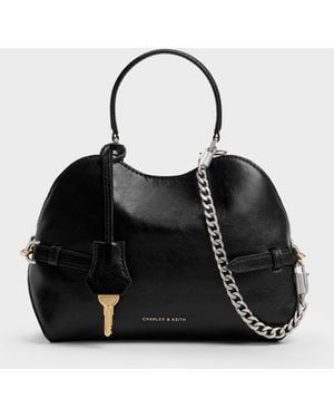 Charles & Keith Delfina Chain Side-belt Tote Bag - Black
