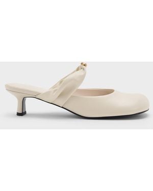 Charles & Keith Metallic-Accent Twisted-Strap Heeled Mules - White