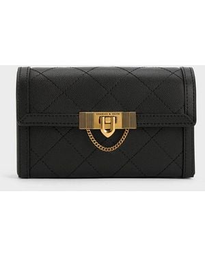 Charles & Keith Tallulah Quilted Push-lock Clutch - Black