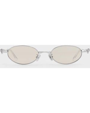Charles & Keith Paige Bow Crystal Sunglasses - Natural