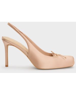 Charles & Keith Satin Ruched Stiletto Slingback Pumps - Natural