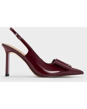 Charles & Keith Lu Patent Leather Bow Slingback Court Shoes - Pink