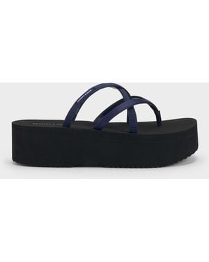Charles & Keith Levy Satin Strappy Flatform Sandals - Black