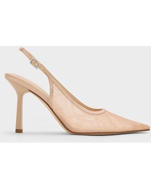 Charles & Keith Lace & Satin Slingback Court Shoes - Natural