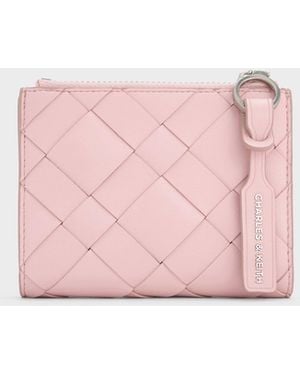 Charles & Keith Ivette Woven Top-Zip Small Wallet - Pink