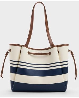 Charles & Keith Hanya Canvas Striped Drawstring Tote Bag - Blue
