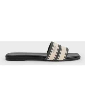 Charles & Keith Striped Square-Toe Slide Sandals - White