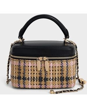 Charles & Keith Arwen Tartan Top Handle Vanity Bag - Blue