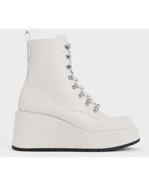 Charles & Keith Lace-up Platform Wedge Ankle Boots - White