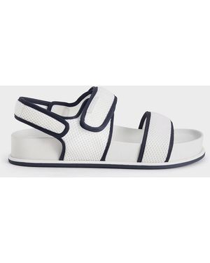 Charles & Keith Mesh Contrast-Trim Double-Strap Slingback Sandals - White