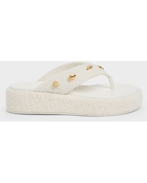 Charles & Keith Tweed Beach Flatform Thong Sandals - White