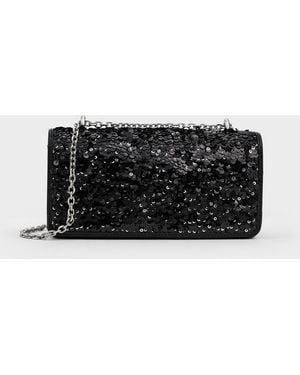 Charles & Keith Paffuto Sequinned Wallet On Chain - Black