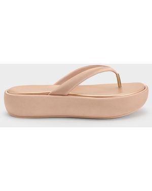 Charles & Keith Satin Thong Flatform Sandals - Natural