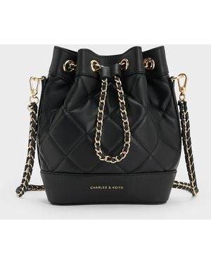 Charles & Keith Julia Quilted Two-Way Bucket Bag - Blue