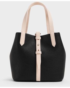 Charles & Keith Mini Beryl Two-Tone Bucket Bag - Black